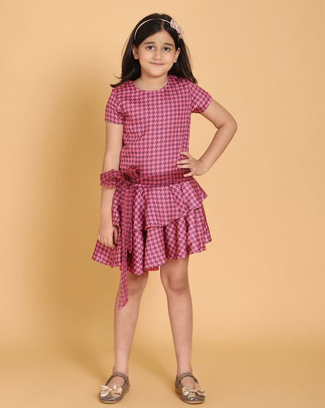 Buy PICCOLO Houndstooth Print Fit & Flare Dress Online | Ajio.com