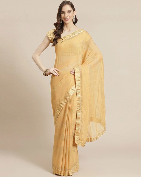 VASTRA-THE FACTORY STORE presents the premium collection of linen plain  saree with stripe design pallu and silver border (BEIGE) : Amazon.in:  Fashion