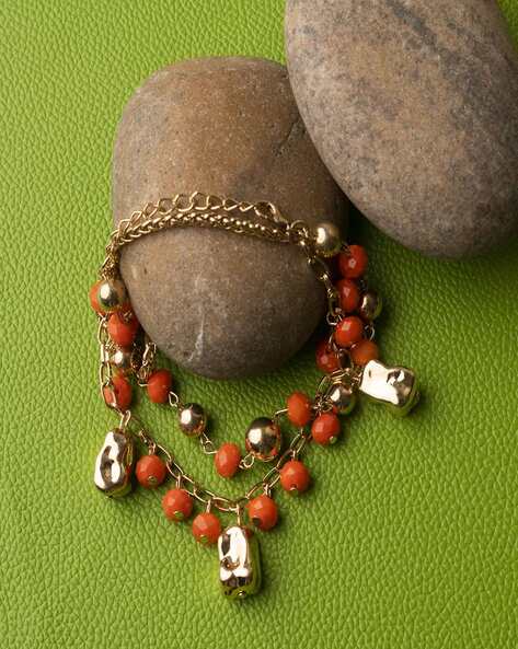 Orange Heart Gold Beaded Bracelet – Golden Thread, Inc.