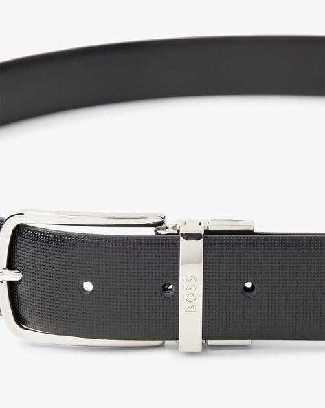 Boss Men's Leather Belt with Brushed Effect Buckle