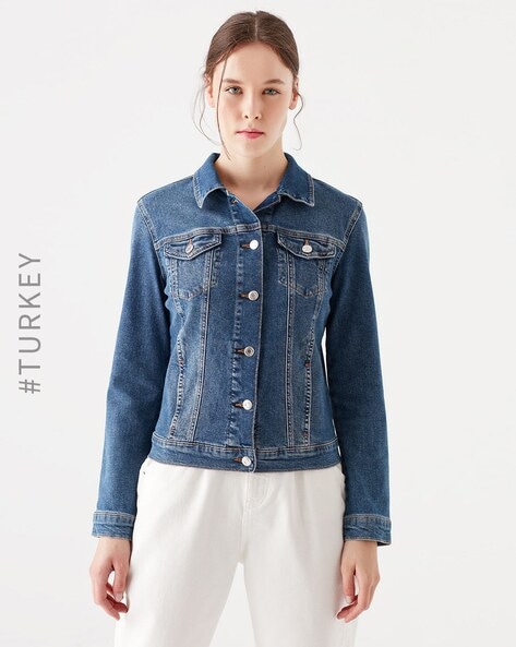 Buy the Michael Kors Women's Peach Cotton Jean Jacket Size M | GoodwillFinds