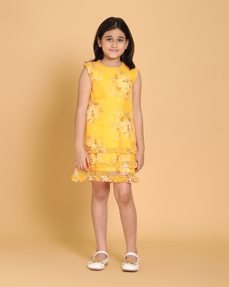 Fashionable Jiyara Neon Yellow Dress for Kids and Girls - JOVI Fashion