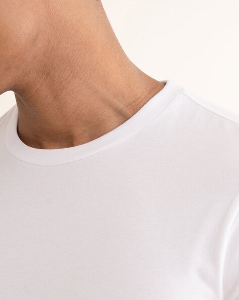 Basic White Cotton Blend Fitted T Shirt