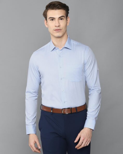 Louis Philippe Blue Cotton Slim Fit Formal Shirt