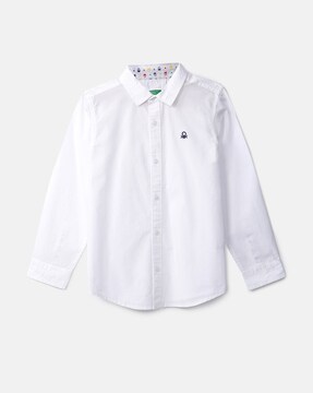 Cotton Shirt with Cuffed Sleeves