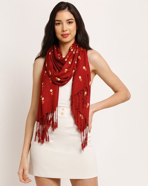 Floral Print Scarf with Tussels Price in India