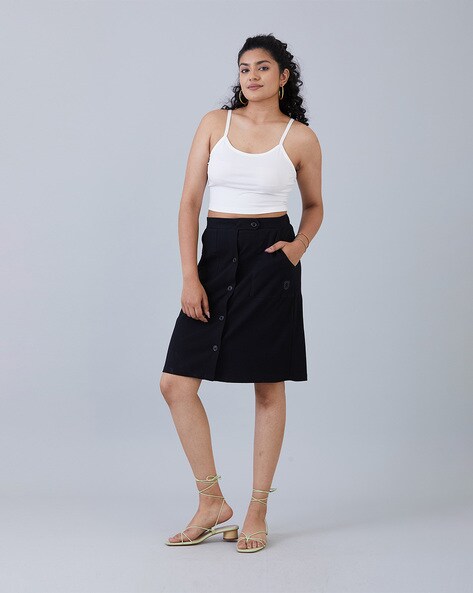 Plus size black outlet button front skirt