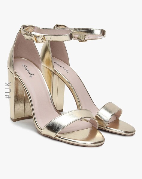 Women's Metallic Gold High Heel Sandals With Tied Straps, Square Toe,  Chunky Heel, Comfortable And Versatile, Show Toes To Extend Leg Length,  Fresh Pink Women's Shoes | SHEIN USA