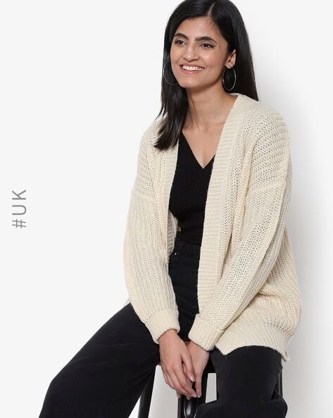 Ribbed Oversized Cardigan with Drop-Shoulder Sleeves