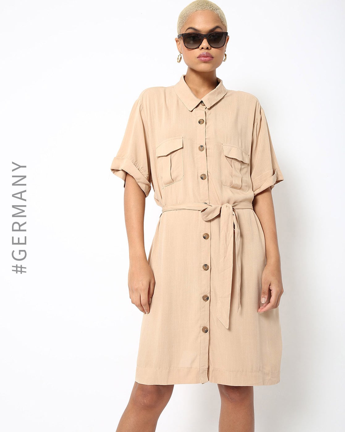 Beige button clearance up dress