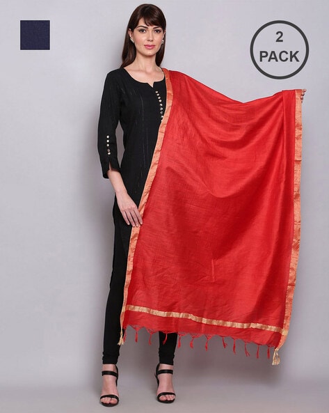 Pack of 2 Dupatta with Tassels Price in India