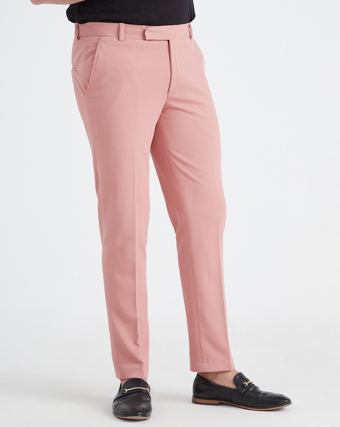 Buy Van Heusen Men Peach Textured Slim Fit Trousers Online