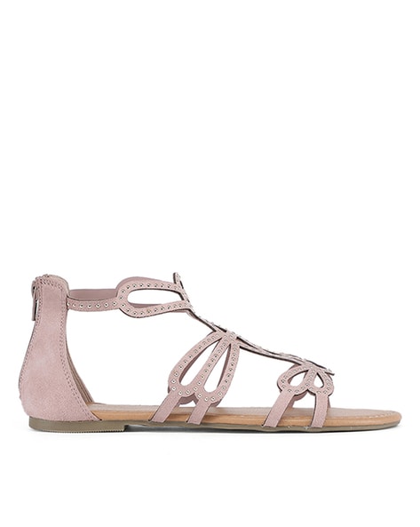 Hollow Out Zip Back Ankle Strap Wedge Sandals | EMERY ROSE