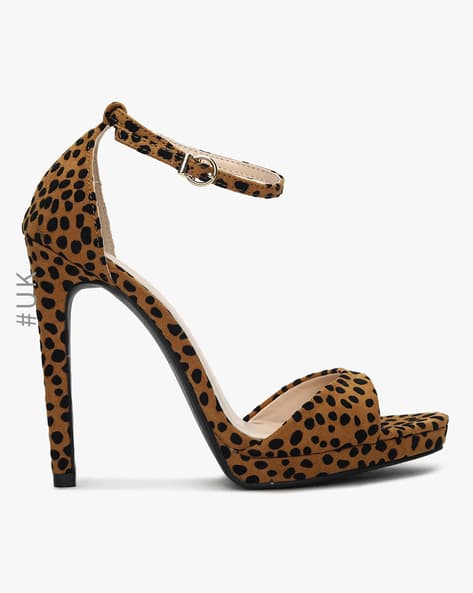 Leopard Print Pointed-Toe Stilettos with Buckled Ankle Loop