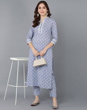Floral Print Straight Kurta Set with Dupatta