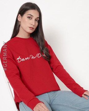 red crew neck jumper ladies