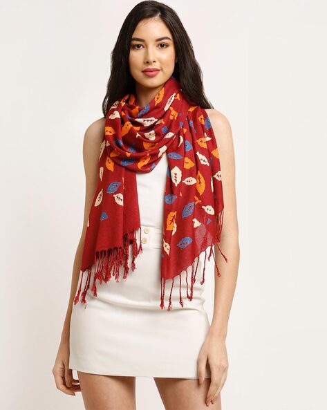 Leaf Print Scarf with Tussels Price in India