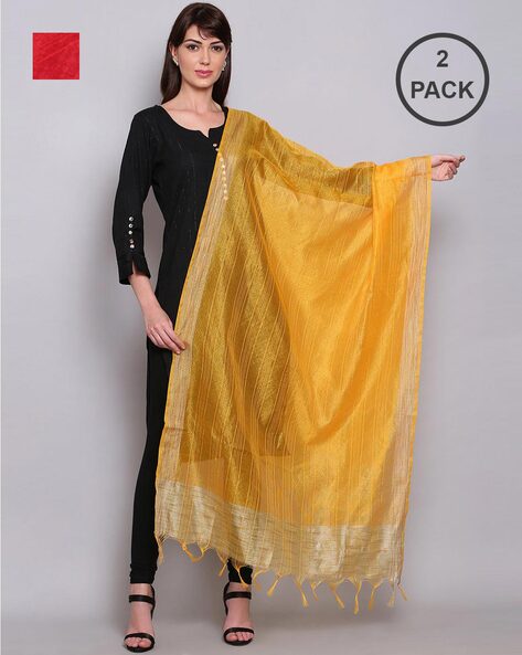 Pack of 2 Dupatta with Tassels Price in India