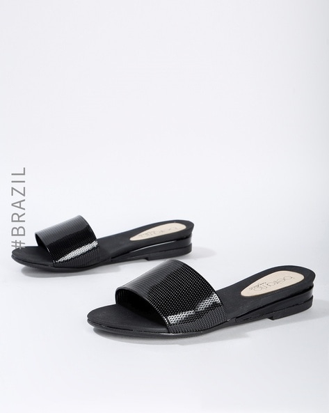 Black leather sliders discount womens