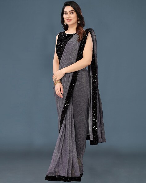 Buy Elegant Grey Satin Saree With An Unstitched Blouse Fabric