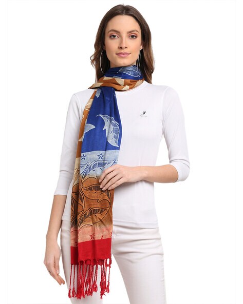 Leaf Print Stole with Tassels Price in India