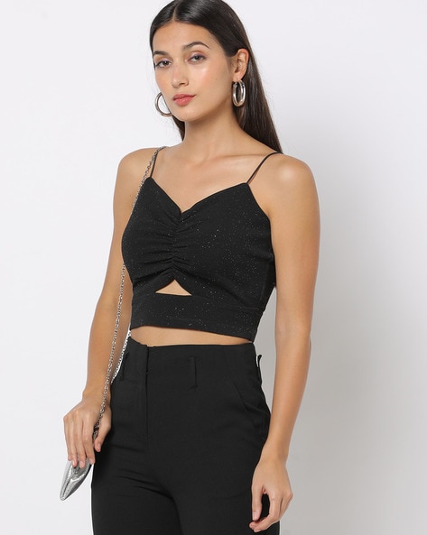 Buy Deep V-neck Black Lace Crop Top for Women Online in India
