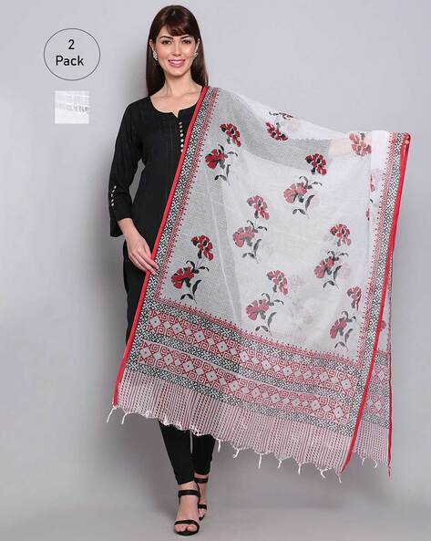 Pack of 2 Floral Printed Dupatta with Tassels Price in India