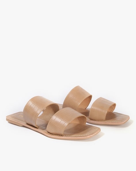 Fyre Rose Croc-Embossed Double-Strap Sandals