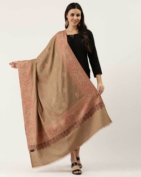 Floral Woven Shawl with Frayed Hem Price in India