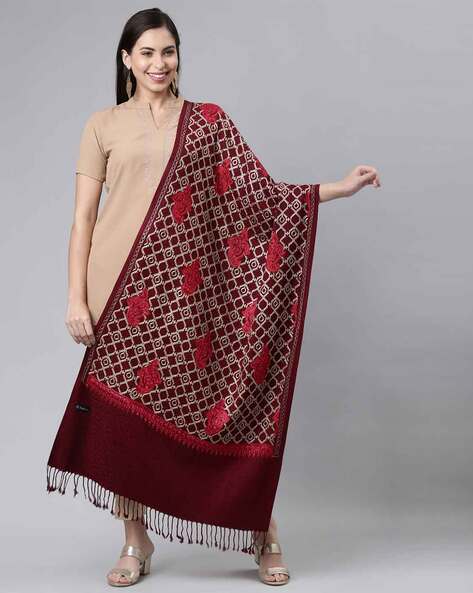 Paisley Embroidered Woolen Shawl Price in India