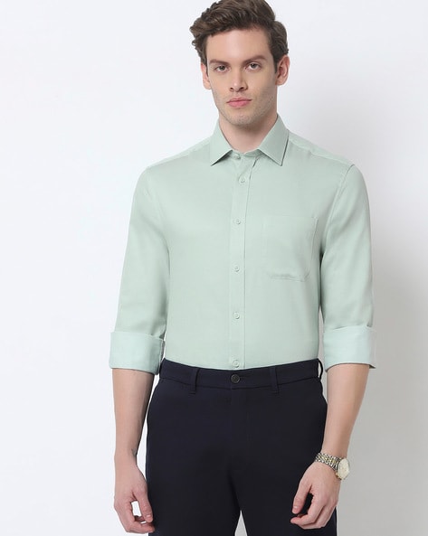 Pure Cotton Plain Spread-Collar Shirt