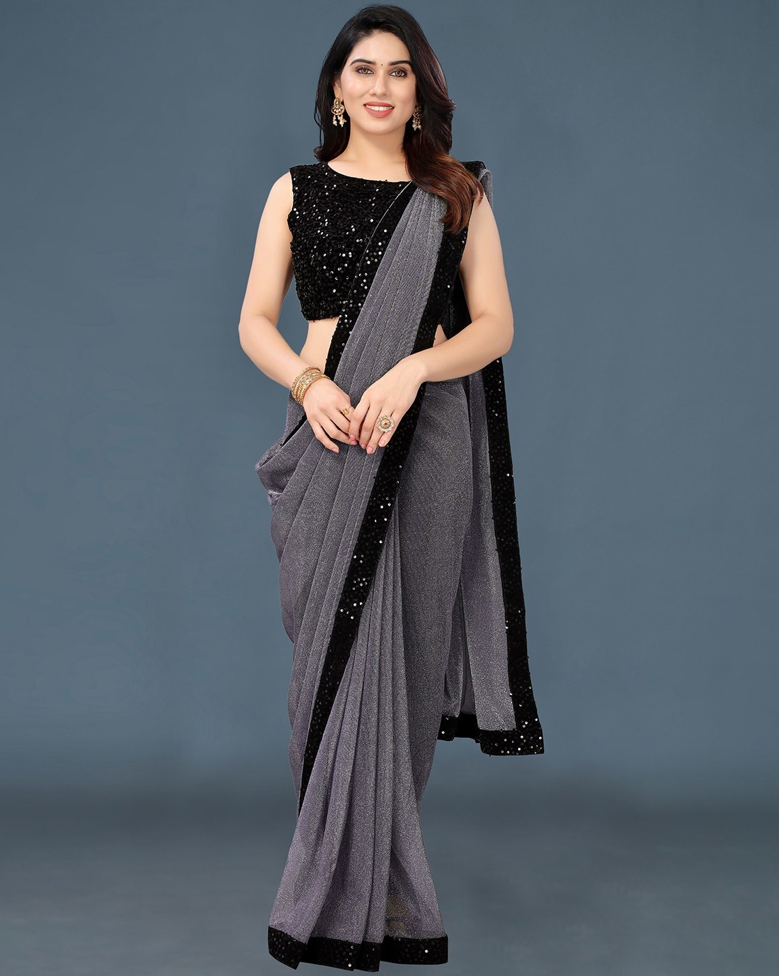 Grey Colored Fancy Silk Saree With Heavy Embroidered Designer Blouse |  forum.iktva.sa