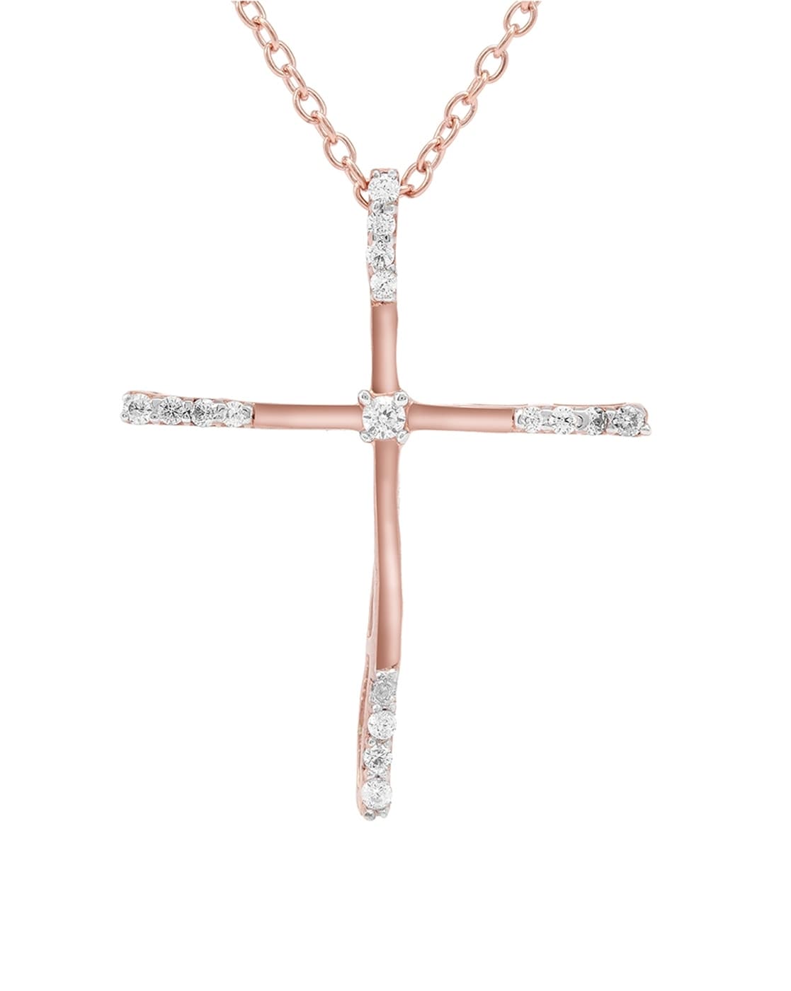 Real Solid 925 Silver & 14k Rose Gold Tennis Cross Pendant Diamond Iced  Necklace