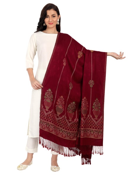 Floral Pattern Shawl with Tassels Price in India