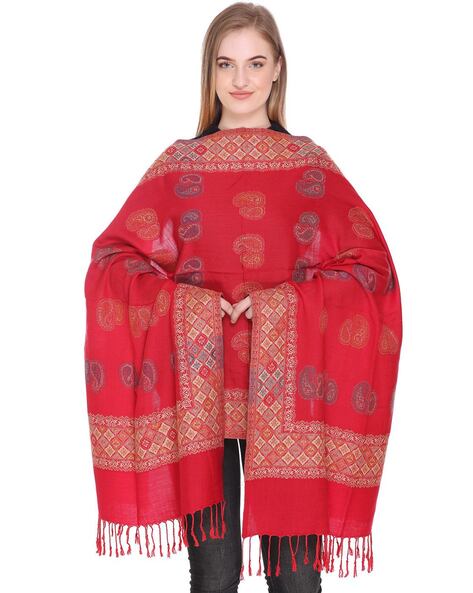 Paisley Woven Shawl with Fringes Price in India