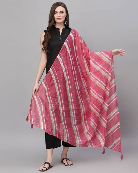 Striped Leheriya Dupatta with Tassels Price in India