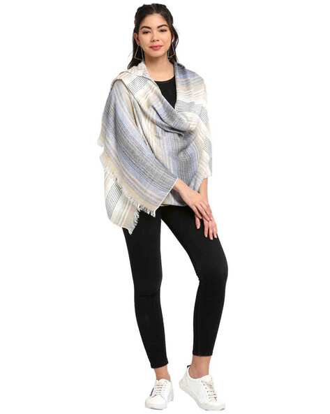 Striped Woven Stole with Frayed Hem Price in India