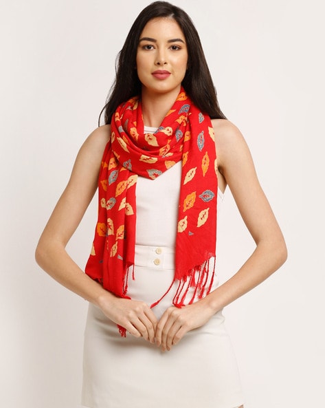 Leaf Print Stole with Tassels Price in India