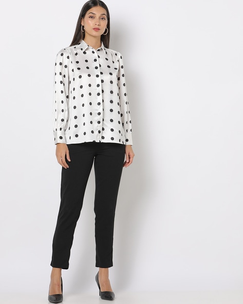 Satin polka-dot blouse - Women