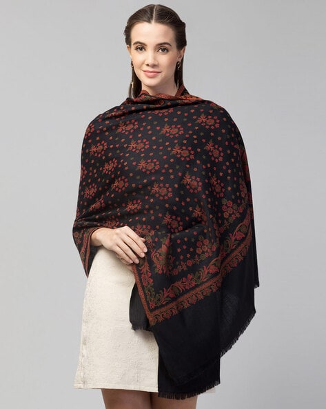Floral Print Shawl with Frayed Hem Price in India