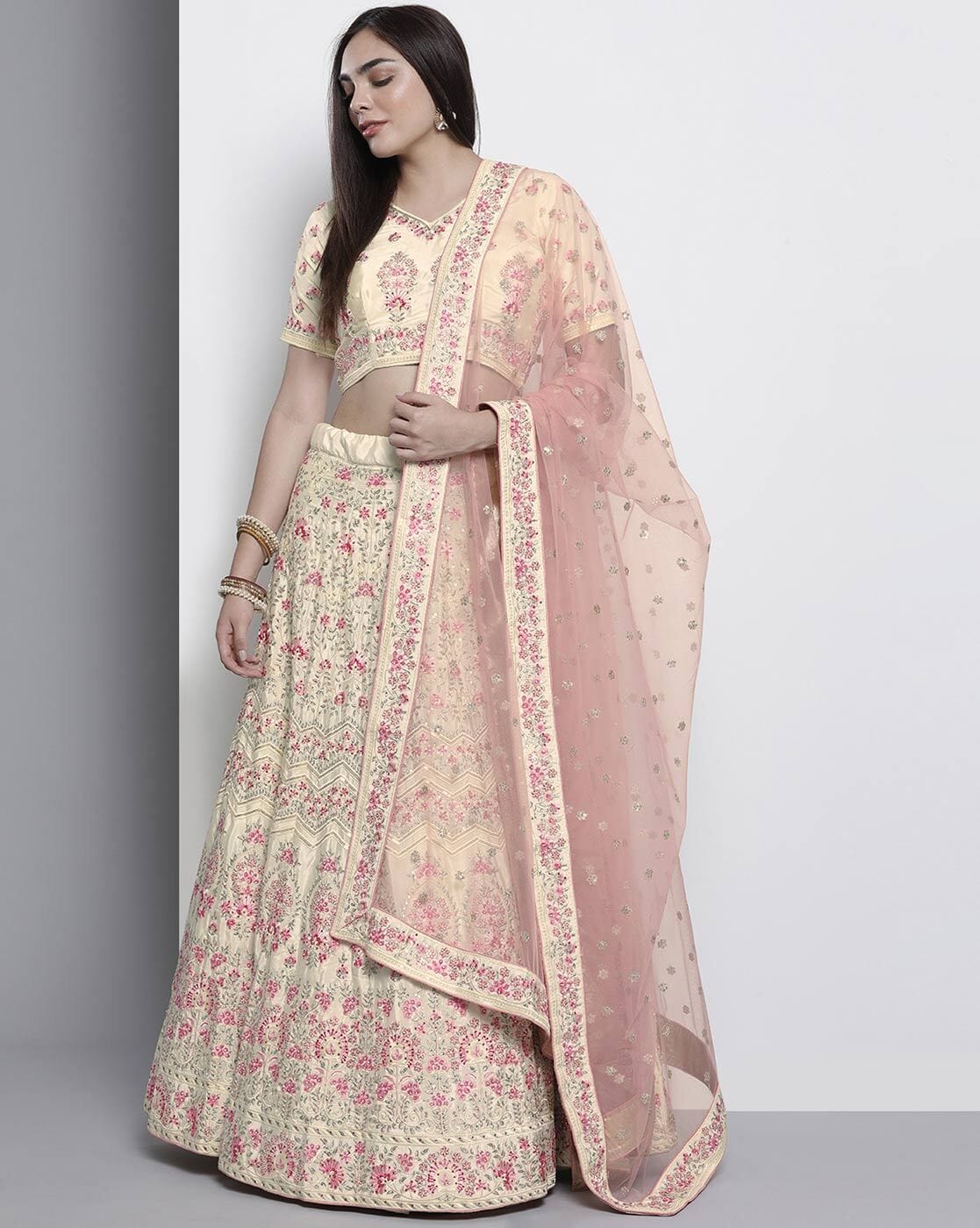 Buy Cream Paisley Patterned Lehenga Online in India @Mohey - Mohey for Women