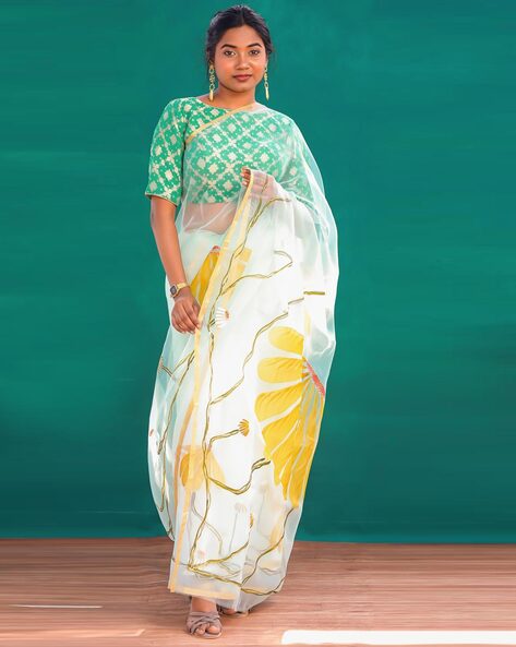 Buy Teal Sarees for Women by Patlipallu Online | Ajio.com