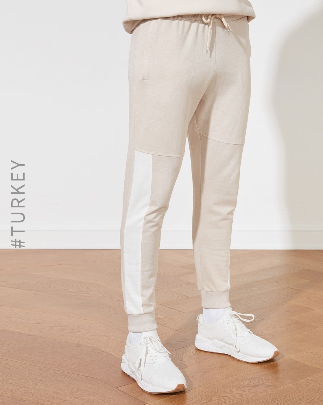 Brushed Cotton Twill Joggers - Beige - Men