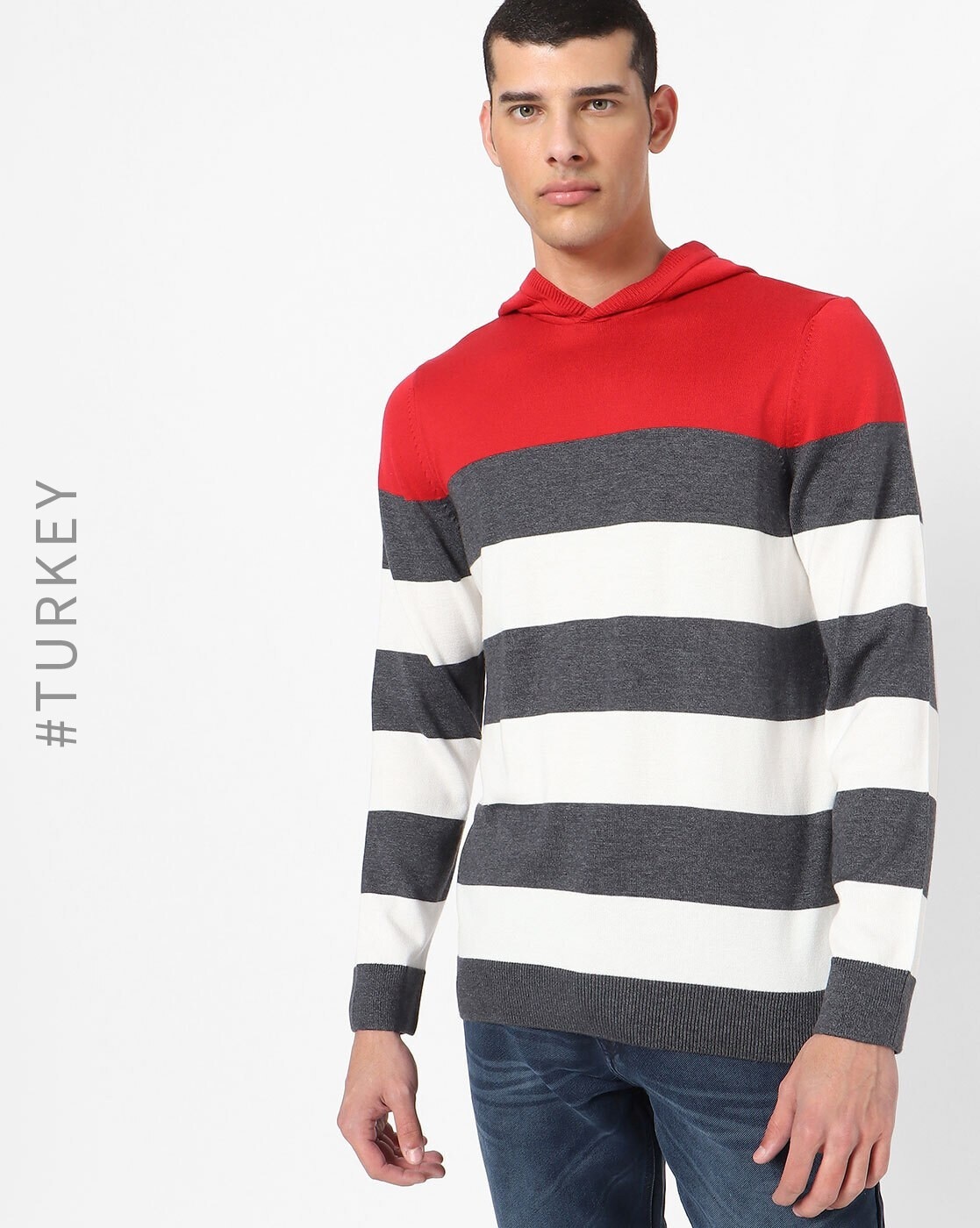 Red and white on sale striped hoodie mens