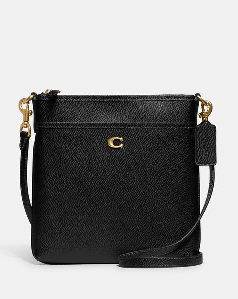 vintage COACH black leather bag/ 80s 90s saddle bag purse CROSS BODY handbag  gold brass hardware