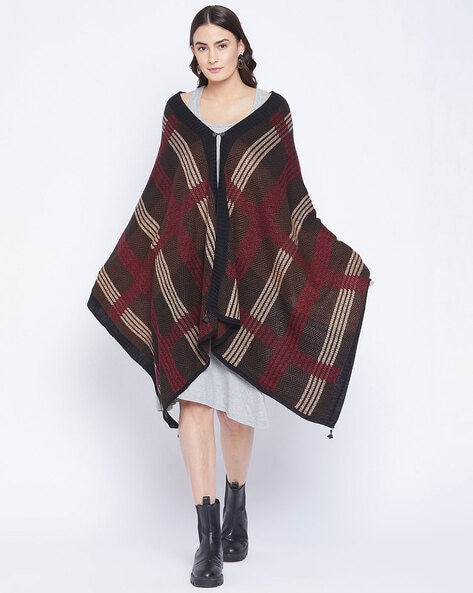 Checked Open-Front Cape with Tassels Price in India