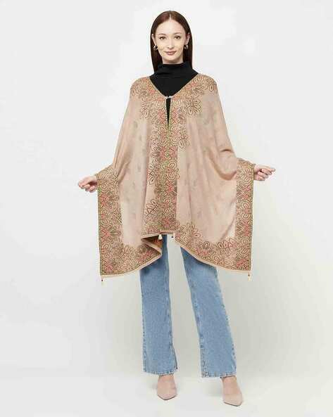 Floral Print Open-Front Cape with Tassels Price in India