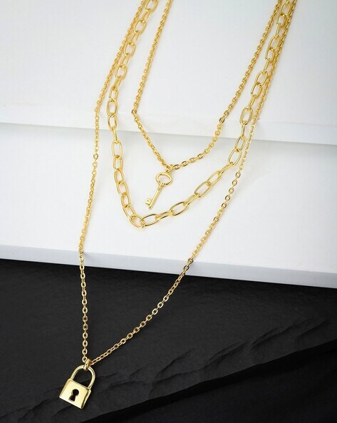 Buy Fashion Frill Stylish Gold Plated Lock Design Layered Necklace