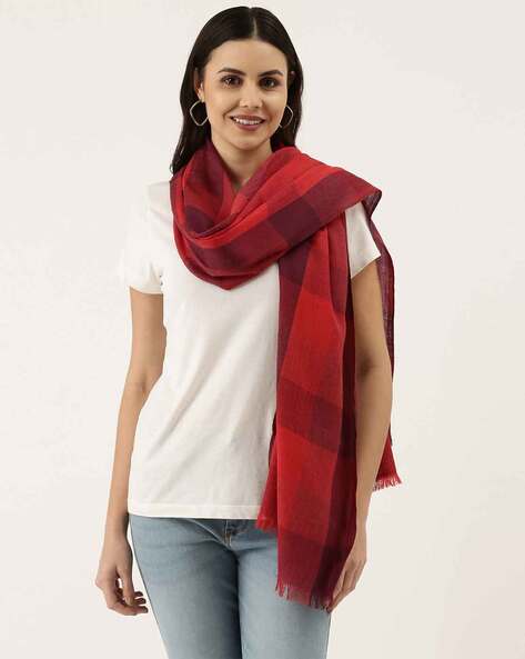 Checked Shawl with Frayed Hem Price in India