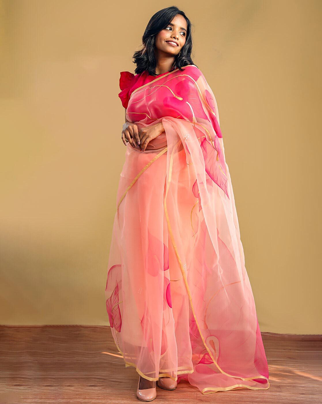 Buy Light Peach Sarees for Women by Blissta Online | Ajio.com